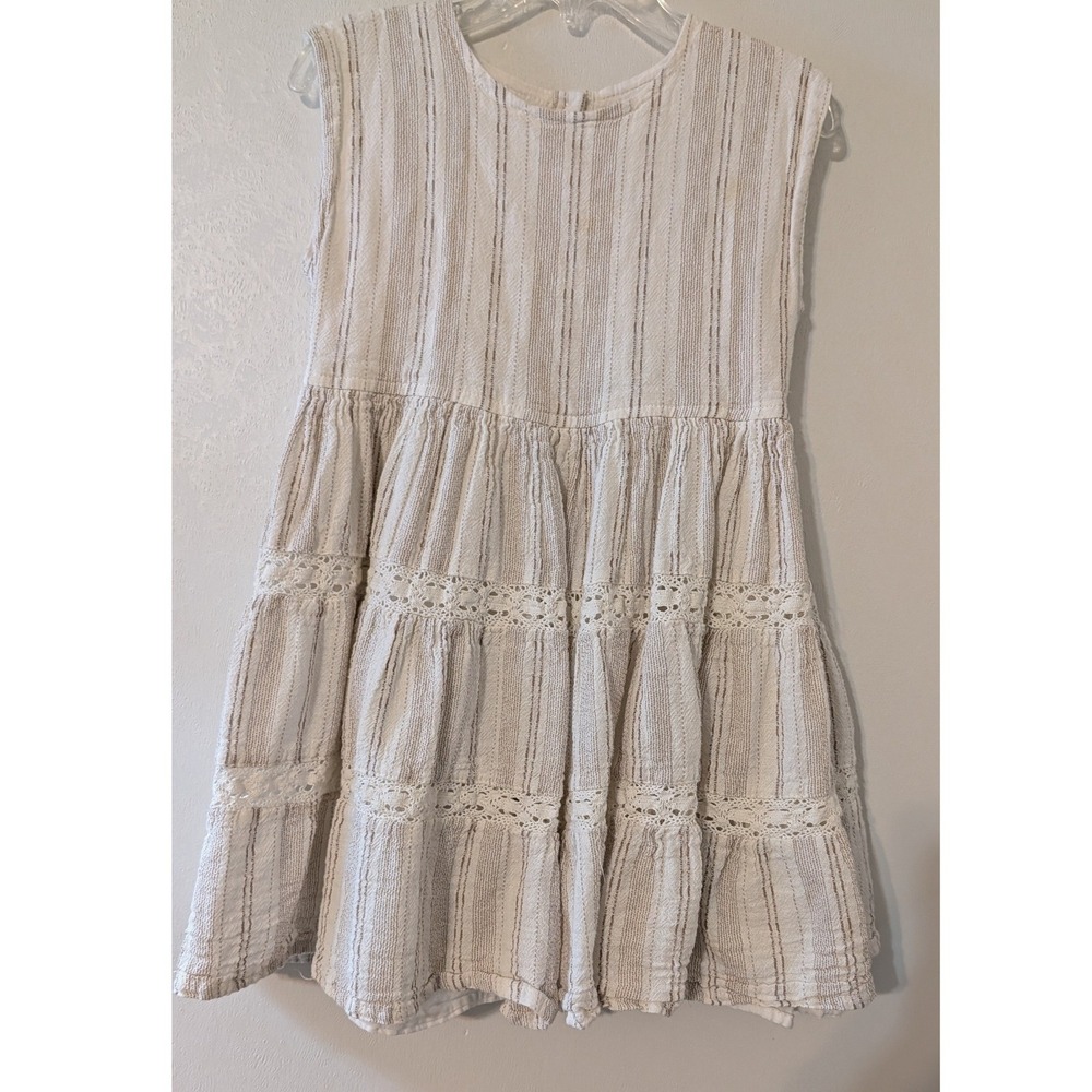 Chelsea & Violet Girls Striped Tiered Dress Cream Tan Lace Cotton‎ Linen Size 6